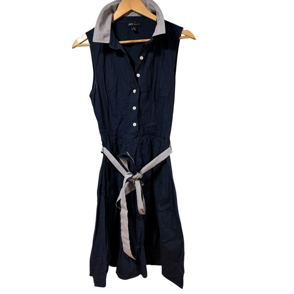 JNY Jones New York Navy‎ Blue Sleeveless Belted Shirt Dress  Size 8 #44
